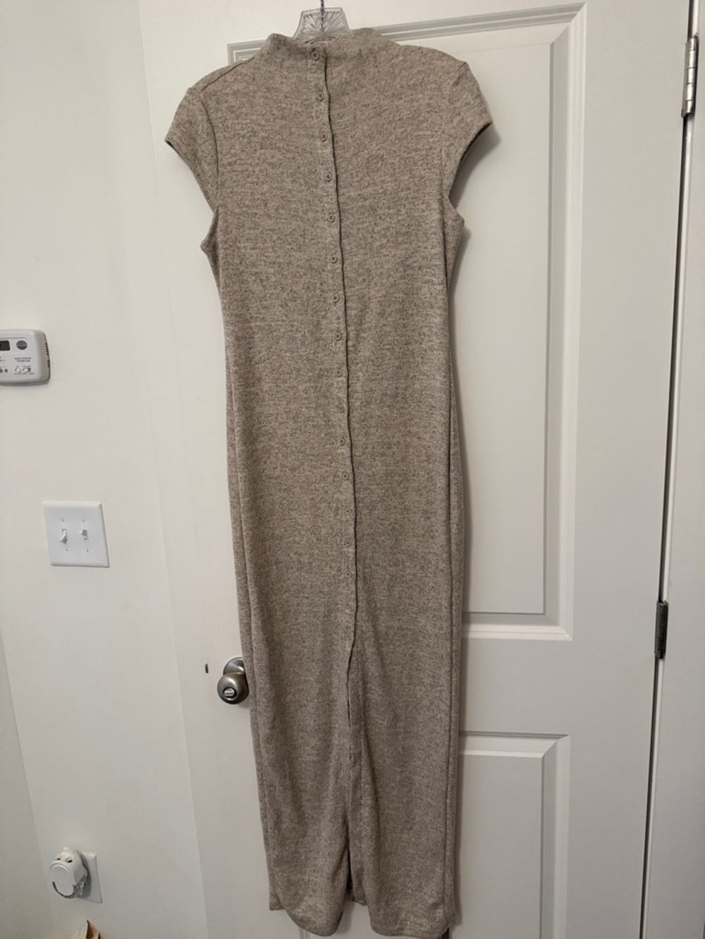 Missguided Sleeveless Button-Down Knit Maxi Dress in Heathered Taupe